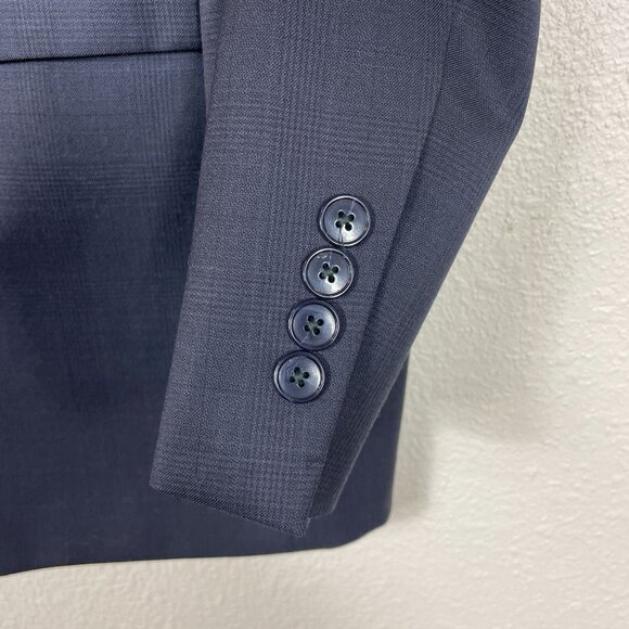 Jos A Bank Blazer Suit Jacket 40L Traveler's Collection Tailored Fit Navy Plaid - Picture 3 of 9